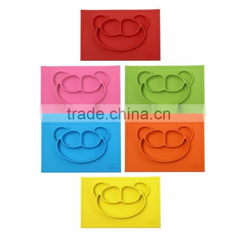 2017 hot selling Amazon and ebay Suction Table Food Tray Placemat plate Silicone Baby Kids tray