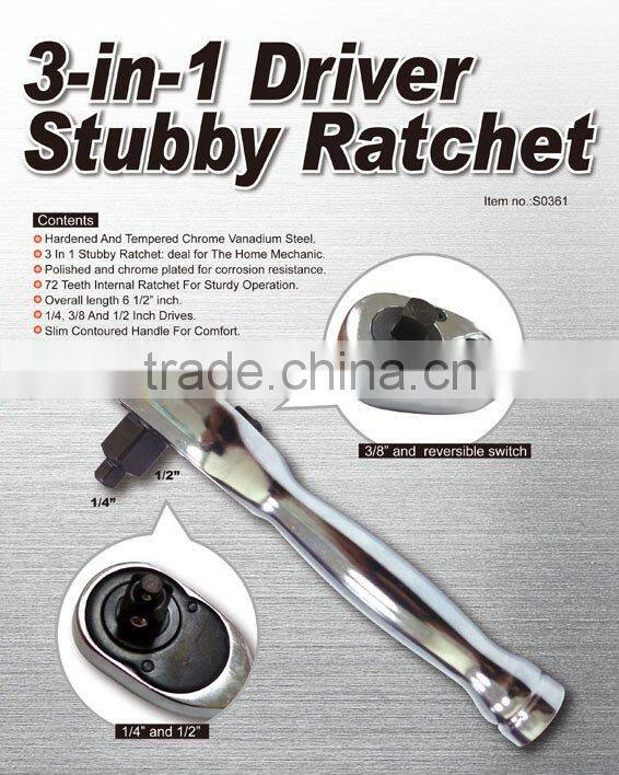 3-in-1 Stubby Ratchet Handle