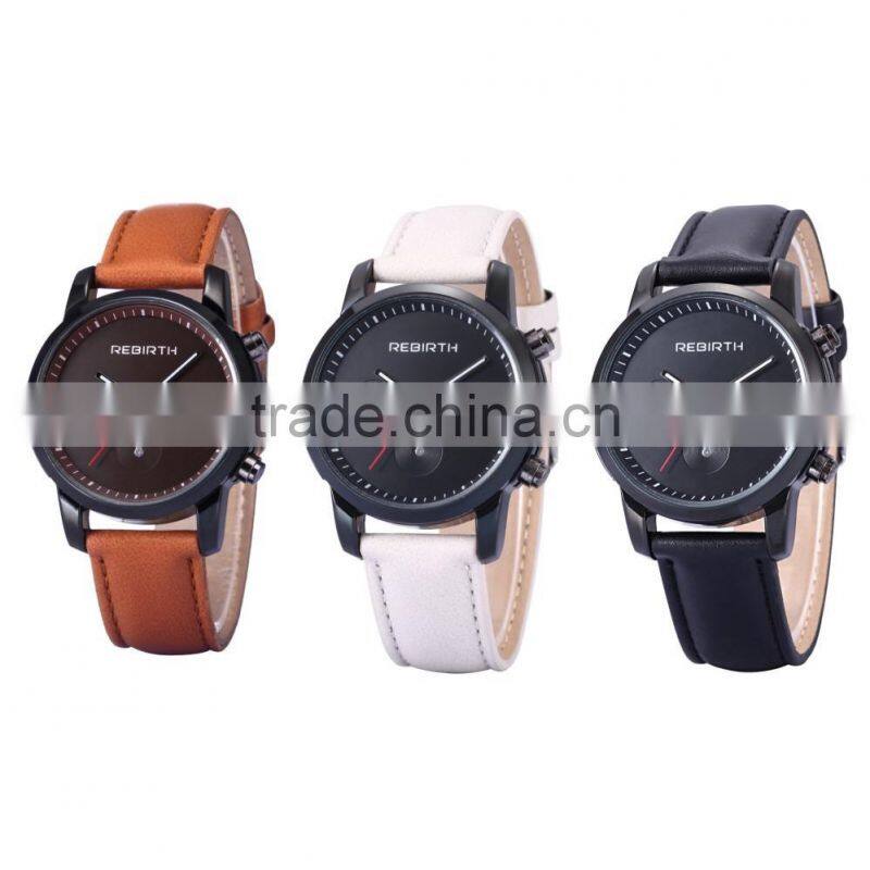 engraved logo quartz stainless steel back leather strap men's vogue business watch