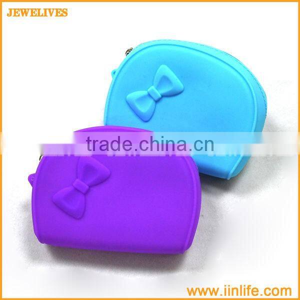 Colorful Bowknot Rubber Silicone Pouch Purse Wallet Glasses Cellphone Cosmetic Coin Bag Case