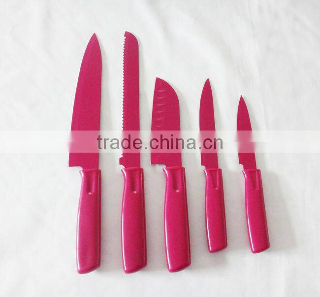 5pcs colorful non-stick kitchen knife set with pp handle