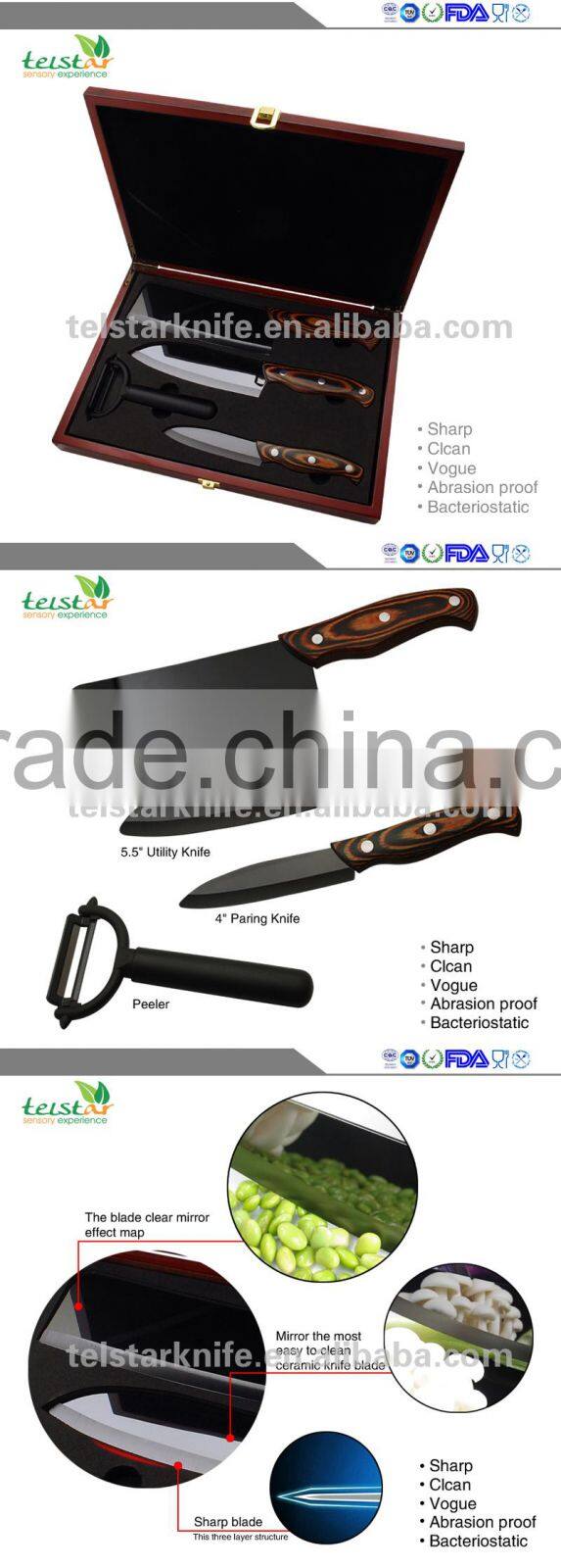 Manufacturers selling high-end color black mirror light wooden handleceramic kitchen knife