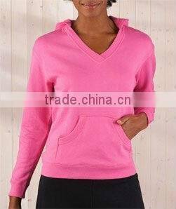 Ladies French Terry V-Neck Hooded Pullover