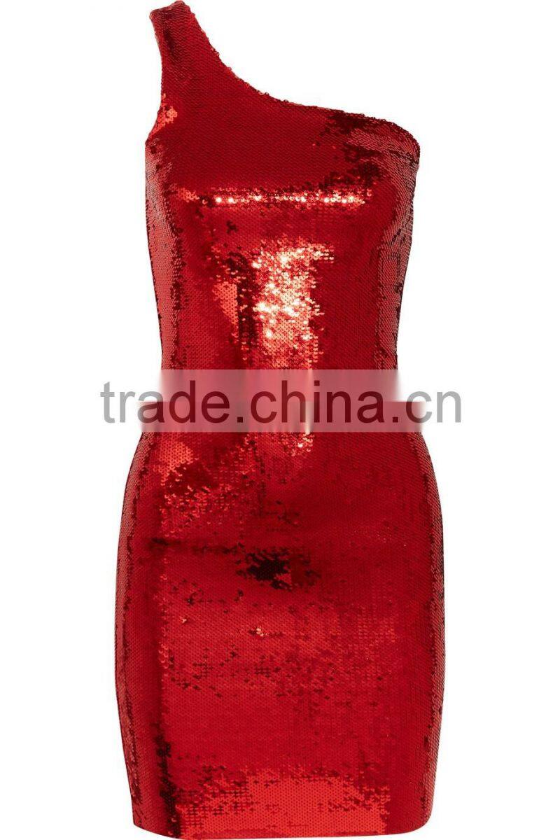 Chic One-shoulder Sparkling Sequin Fabirc Mini Dress Latest Club Party Dresses HSD5612