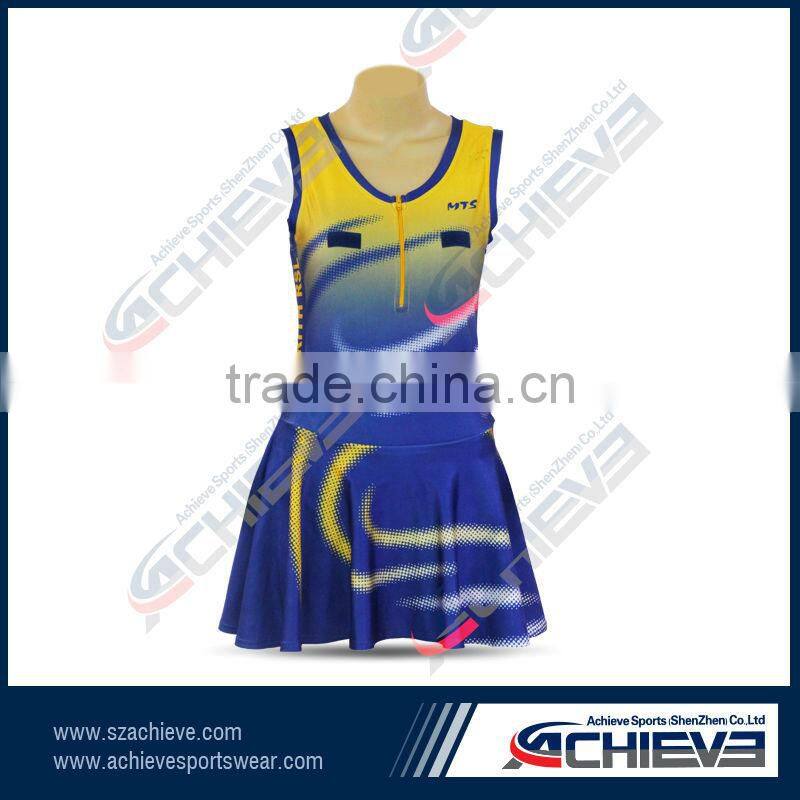 Plain color blue design youth netball uniform