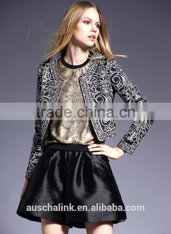 auschalink ladies long sleeve fitted embroidery jackets short style designs