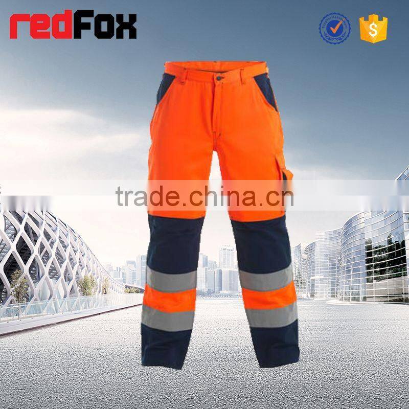 cheap colored blue cotton work pants with reflective tape