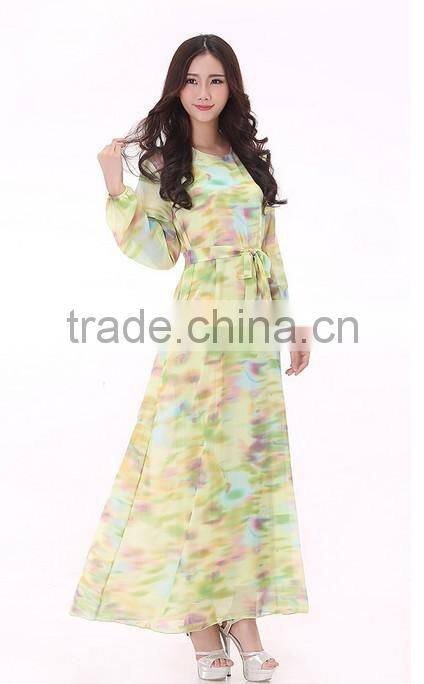 2015 fashion ladies long sleeve chiffon muslim long dress