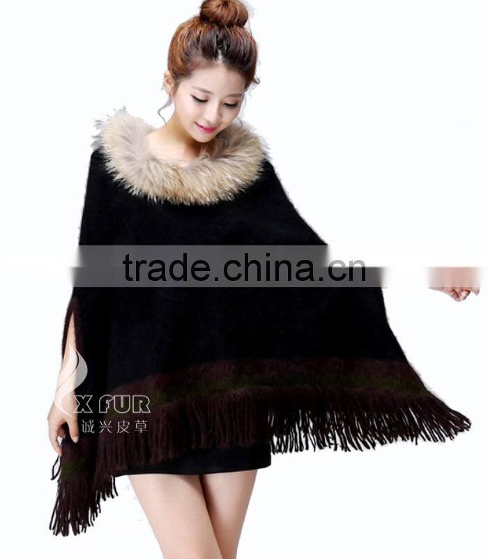 CX-B-P-33C 2016 Wholesale Fashion Lady Pashmina Shawl With Raccoon Fur Collar