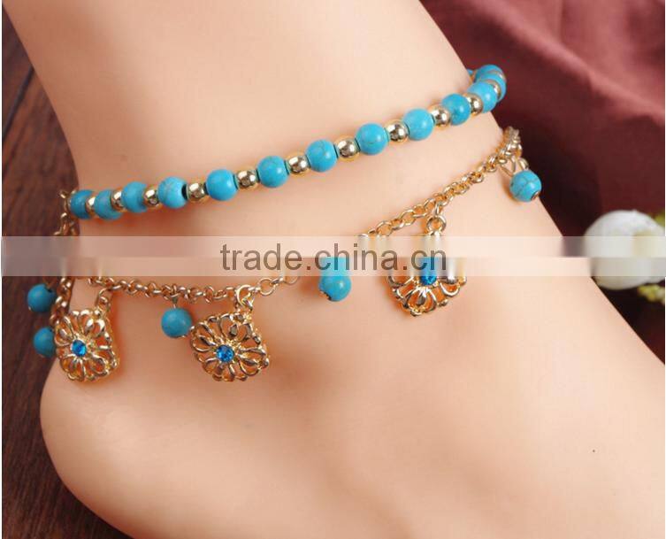 Retro tree leaf anklet high end turquoise leaf foot jewelry new design leaf anklet for 2016 promotional items