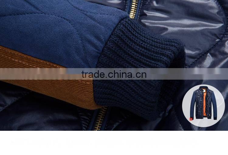 Mens Stand Collar Contrast Fabric Quilting Jacket With Elbow Patch