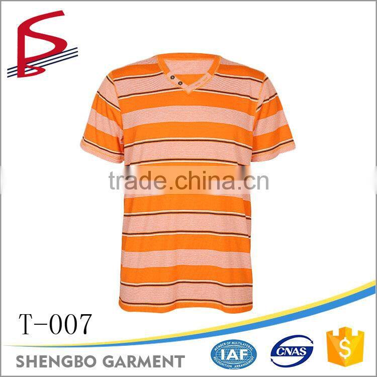 Wholesale v neck short sleeve flat knit stripe t-shirt