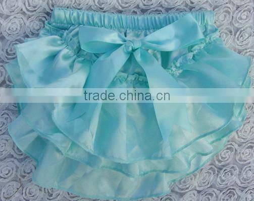 baby garment ruffle panties kids wathet satin bloomer with vara bow toddler pants diaper cover summer wear cool shorts wholesale