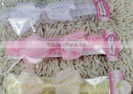 baby lace head band with pink flower