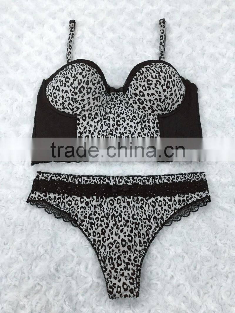 Mature Women Underwear Body Suit Corset Leopard Prints G-string Set OEM
