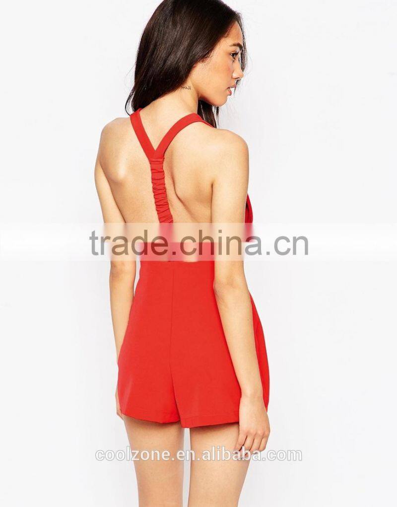 Wholesale plunge neck sexy short playsuit dropshipping women clothing