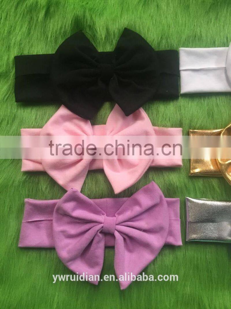 Hot sale kids bright color hairwear chiffon cotton bowknot headband children baby craft hairband