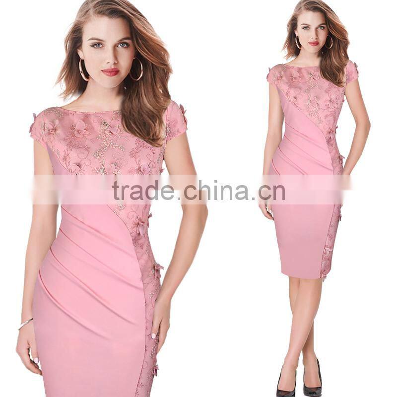 OEM fashion latest ladies middle age summer bodycon sexy embroidered dress for wholesale