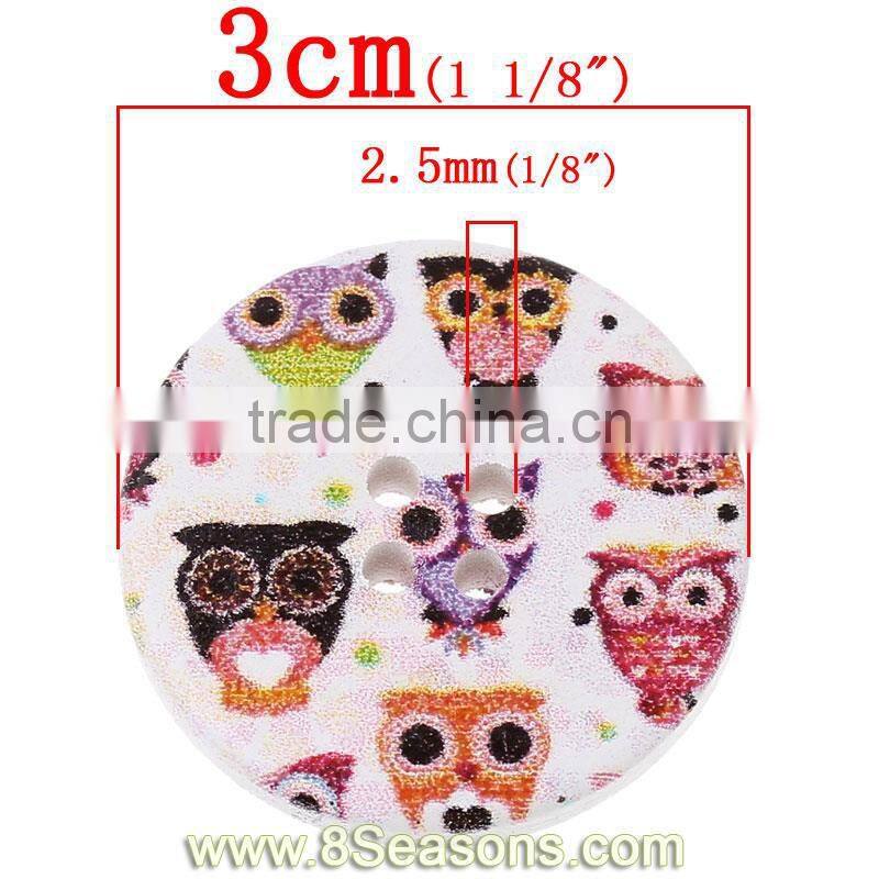Multicolor Halloween Owl Pattern 4 Holes Wood Painting Sewing Buttons
