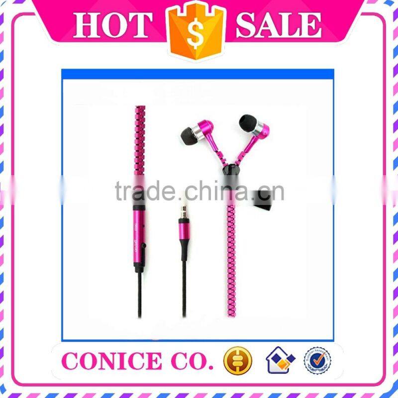 Cheap Noise Cancelling Function Metal Plug Zipper In-Ear Earphone With Mic