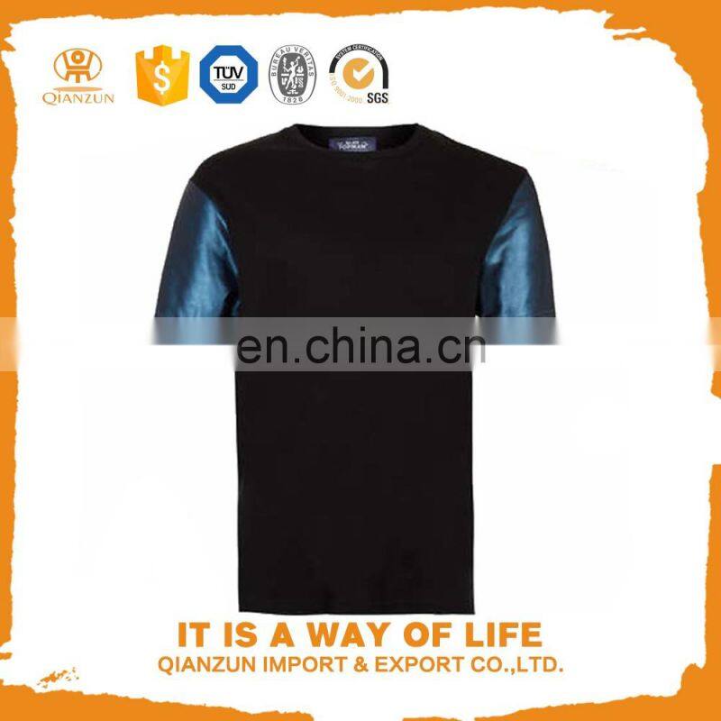 Custom T shirts No Minimum Men Leather Sleeve T shirts