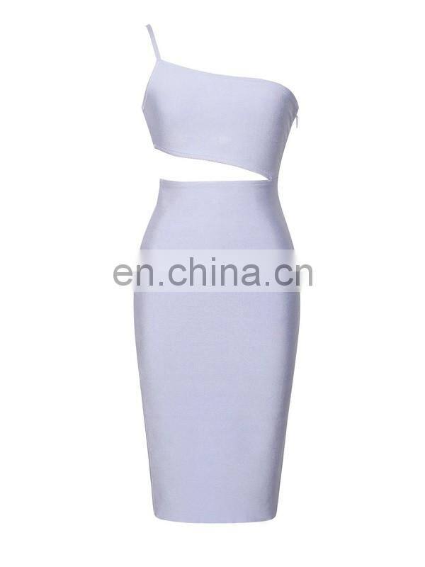 Amigo 2017 new style white one shoulder strap cut out midi sexy high fashion bandage dress evening dresses for women club wear