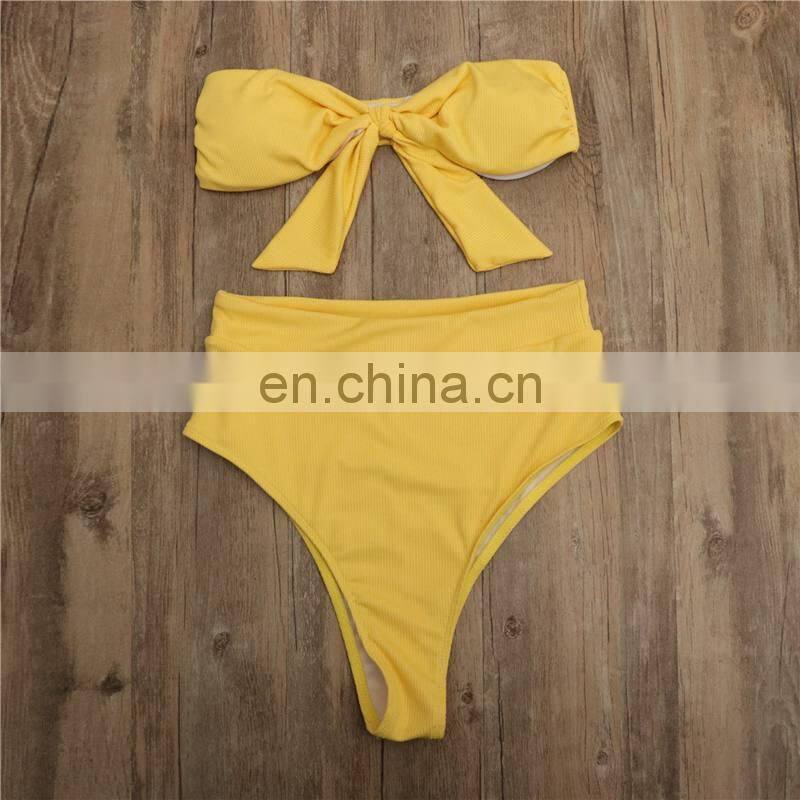 Bow Design Wrapped Sexy Neon Bikini Set Knotted Solid High Waist G String Swimsuit Women Micro Swimsuit Mermaid 2019