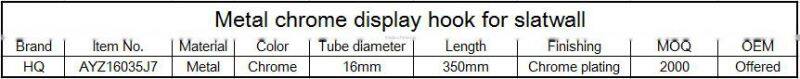 Metal chrome display hook for slat wall