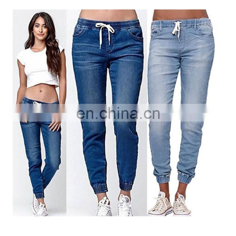Wholesale high quality women's casual plus size waist wash jeans cotton and ammonia stretch pants S-5XL
