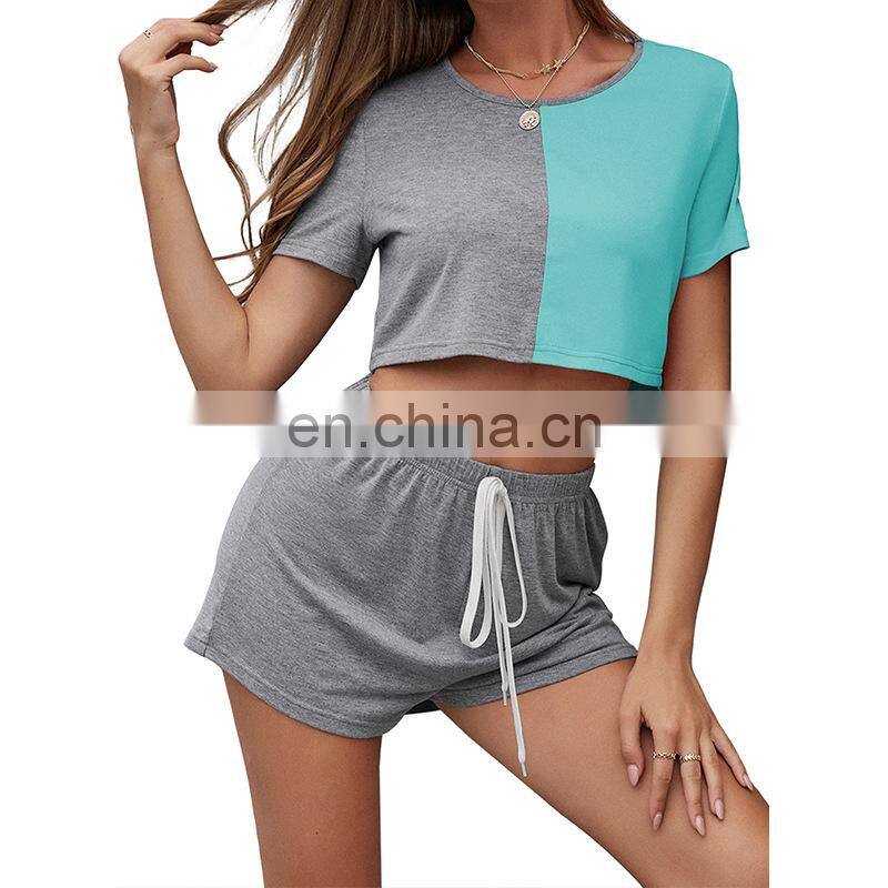 Manufacturer customized LOGO women's spring and summer new casual sports round neck t-shirt 2-piece jogging suit