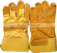 industrial split leather working gloves with yellow cuff