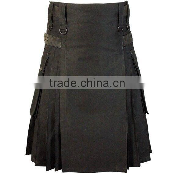 Men Black Utility Sports Casual Kilt