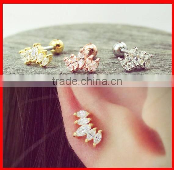 2016 FACTORY promotion summer new arrive dangle pave black zirconia Leaf crystal earring