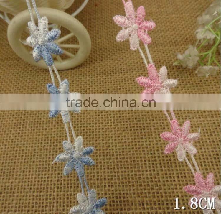 Water Soluble lace1.8" Flower Blue Pink Nylon Embroidery Kitted Slim Side Underwear Laces Fabric