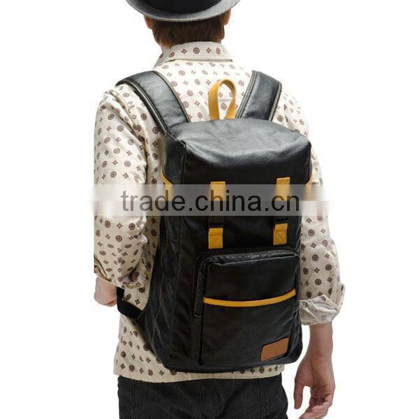 Vintage online wholesale shop clear black leather drawstring laptop backpack bag