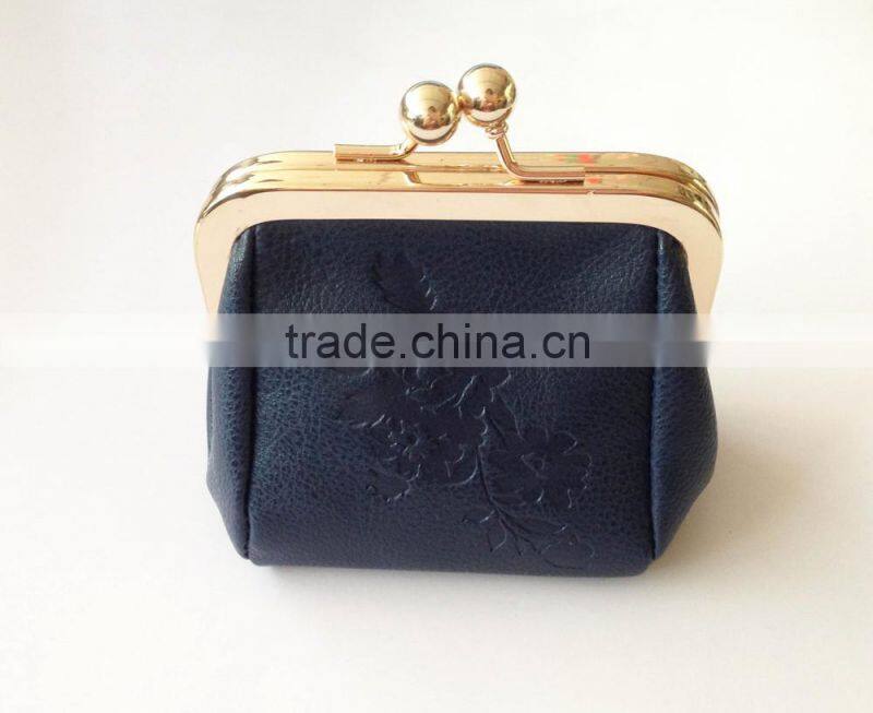 Flower print faux leather retro coin purse with metal clip