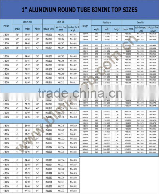 Universal 3 bow bimini top for tour boat