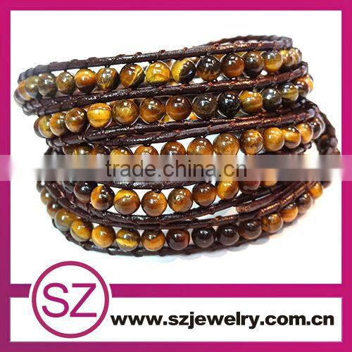 Fashion red jade beads beaded wrap leather bracelet for men