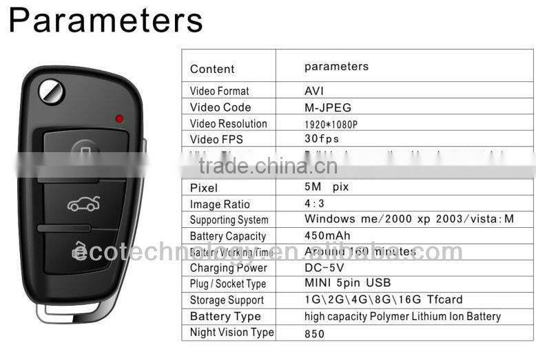 1080P Night Vision Action Camera Motion Detection DVR Car Key Camera S820