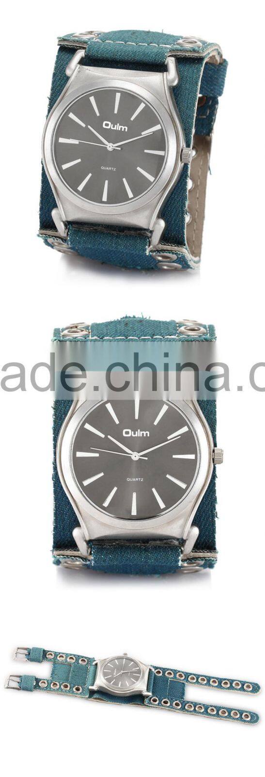 2015 Oulm large wristwatches, fashion denim jewelry watch, quartz watch made in china