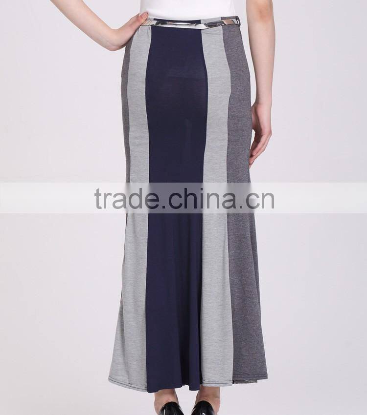 Color Block Long Maxi Skirt Muslim 2016 Fashion Summer Skirt