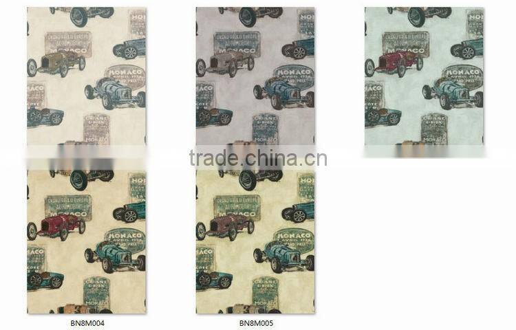 hot printing pvc wallpaper, yellow for kids cars wall mural for kids room , creative wallcovering shop