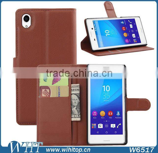 Hot Selling PU Leather Wallet Case for Sony Xperia M4, Wholesale for Xperia Z4 Aqua Cell Phone Case