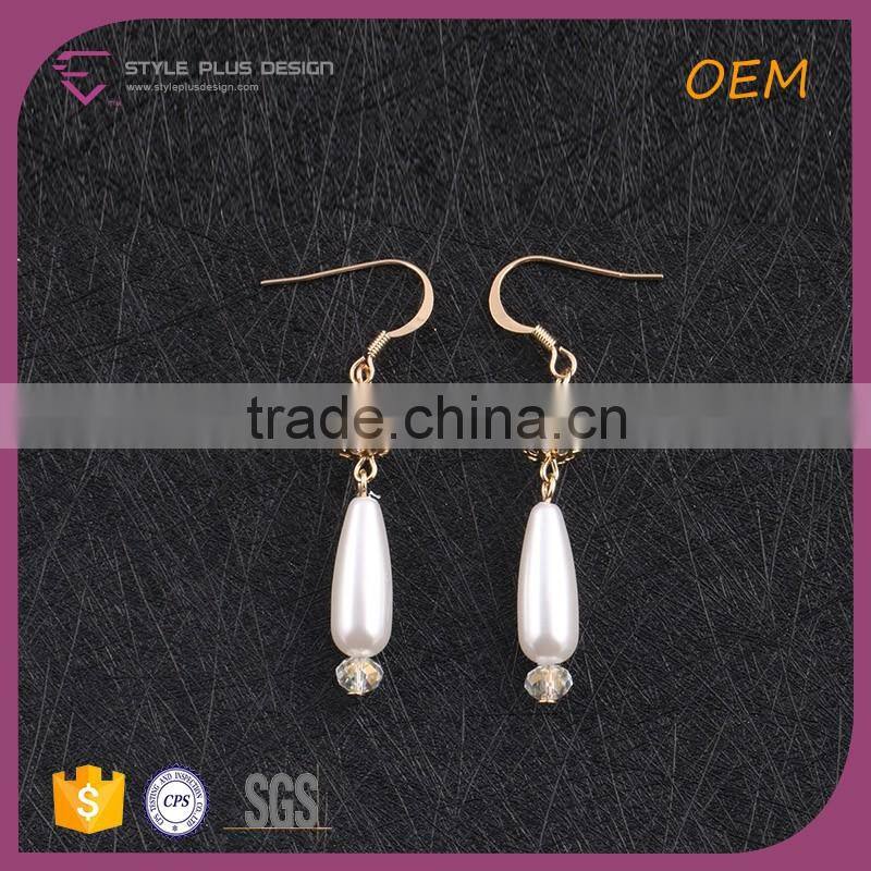 E77951I01 Pearl Gold Plated Long Earring Designs Gold Earring Backs Crystal Water Drop Pearl Pendant Earrings