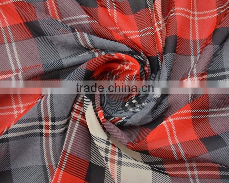 Jiufan Textile Printed Checks Chiffon 100% Polyester Woven Fabric For Skirt