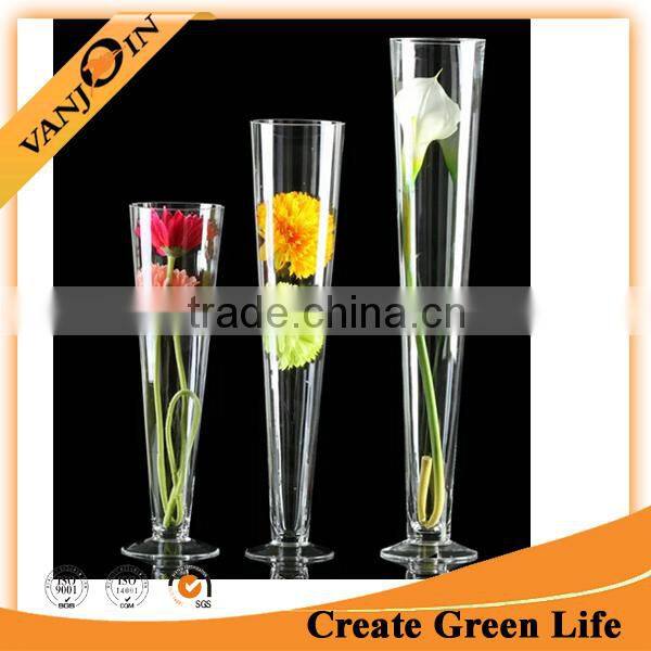 Wholesale Clear Beautiful Tall Vase Glass Conical