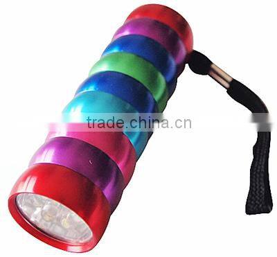 TE029 Promotion gift for colorful rainbow aluminum 9LED flashlight