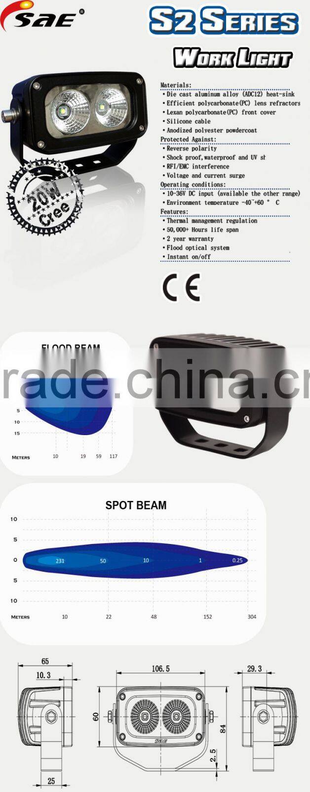 20w auto led work light for SUV JEEP ATV ALL CARS