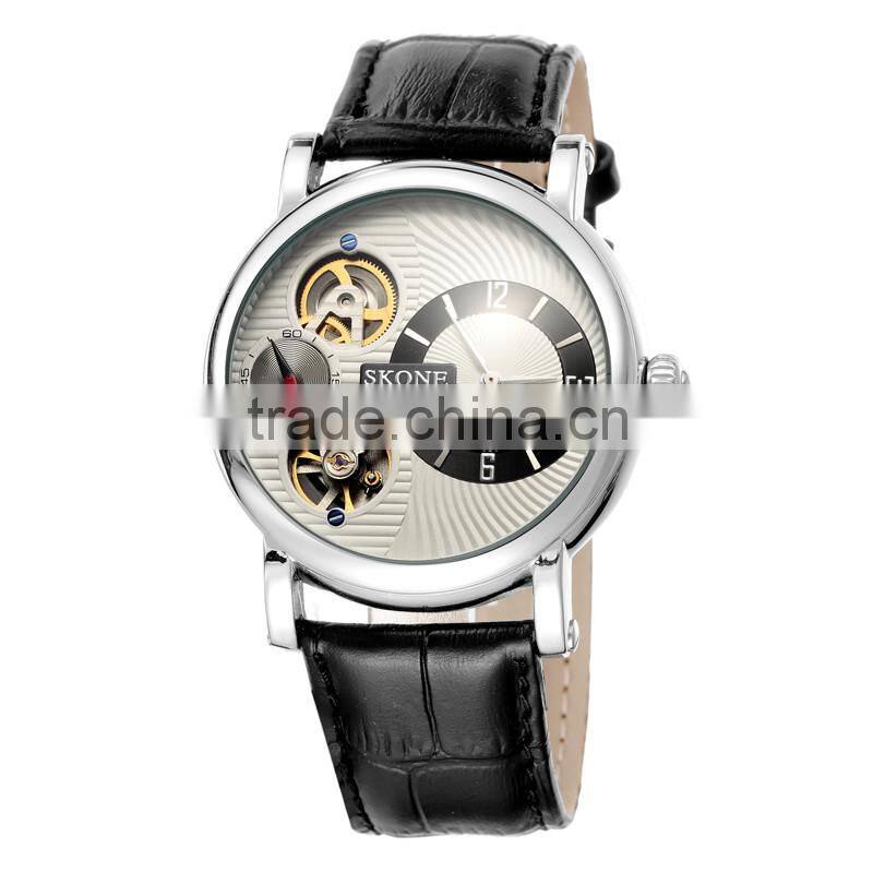 2016 alibaba top sale SKONE genuine leather men cheap automatic watch
