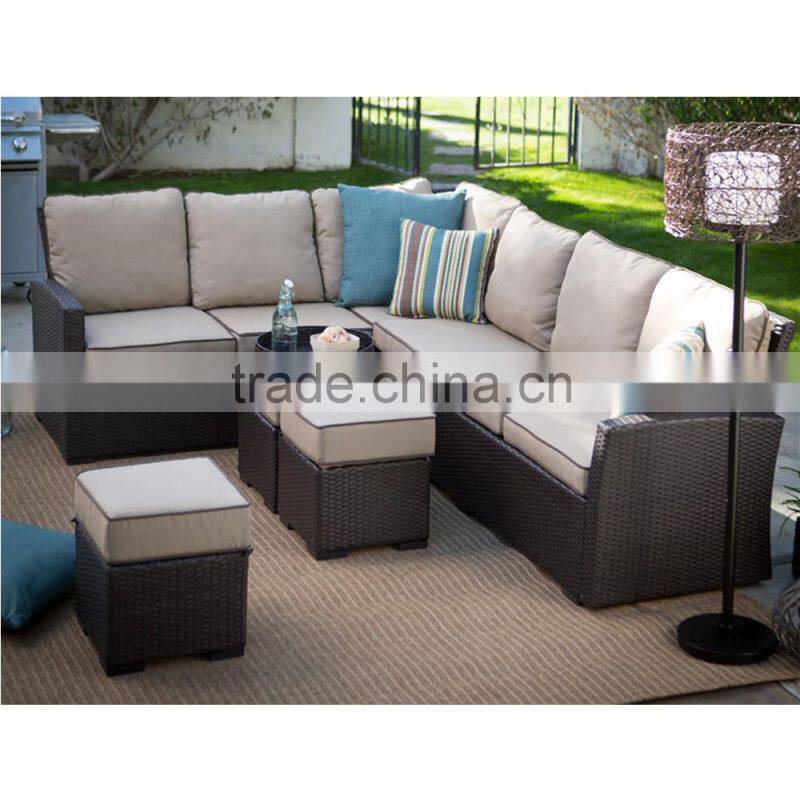 Classic style L shape outdoor rattan sofa with waterproof cushion